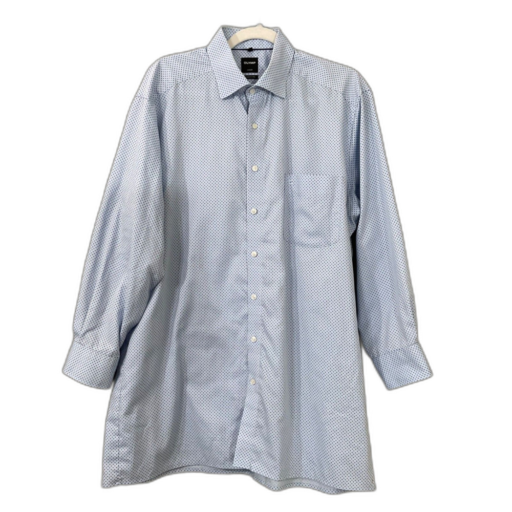 Olymp Dress Shirt Men Size 17/ 43 Blue Geo. Print Luxor Modern Fit